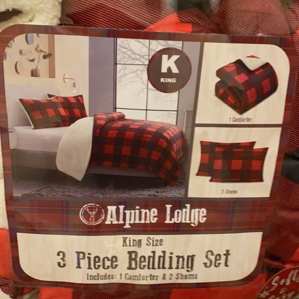 ❤️🤍🖤♥️ NWT King Size 3PC Plaid Bedding Set